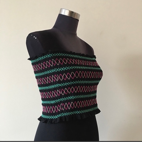 Black  Multicolor Striped Smocked Top - Picture 2 of 6